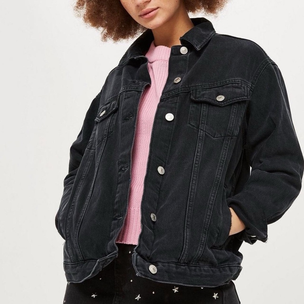 Topshop Moto Oversized Denim Jacket - Faded Black